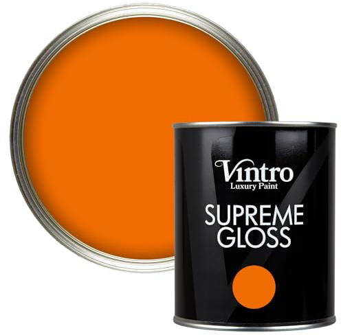 Vintro Paint | Gloss Paint | for Walls | Wood | Trim | Gloss Furniture Paint | Interior & Exterior Use. 1 Litre (Orange - Deep Saffron)