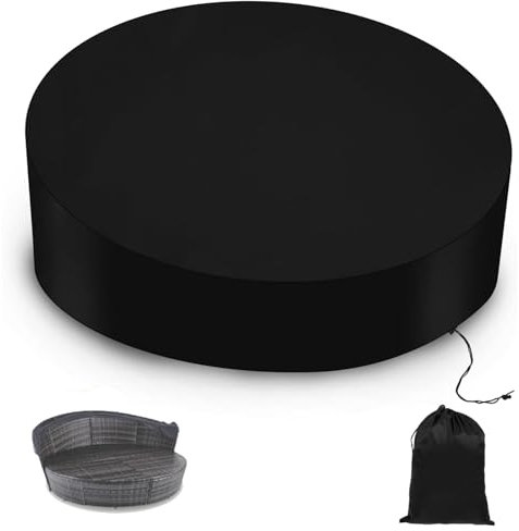 Abdeckung Sonneninsel Rund Wasserdicht, Schutzhülle für Sonneninsel Halbrund,Abdeckhaube für Sonnenliege Garten ,Abdeckplane für Liegeinsel Rund mit Aufbewahrungstasche(Size:190*83cm,Color:Black)