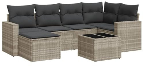 Gecheer 7-TLG.Garten-Sofagarnitur Gartenlounge Set Polyrattan Lounge Set Gartenmöbel Set Balkonlounge Sitzgarnitur Couch-Set Rattenmöbel Sitzgruppe Balkonmöbel Loungesofa Terrassenmöbel mit Kissen
