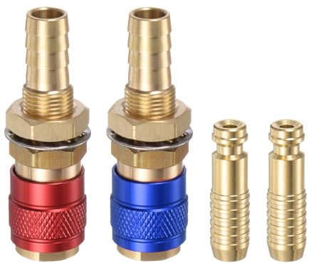 sourcing map 4pcs Gas & Water Quick Connector for Tube Inner Dia 8mm with Hose for TIG 12 18 20 27 Quick Connect Fittings Welding Torch Gas Release, Red/Blue