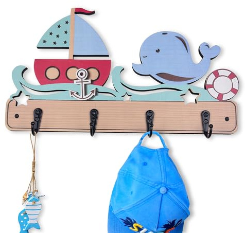 Midrean Cute Wooden Kids Nursery Coat Rack Colorful Wall Mount Hooks -13.7 Long for Children's Room Hanging Towels Hook