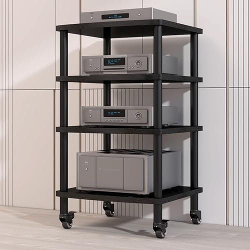 Beistelltisch Plattenspieler Schallplattenständer 3-stufiger Druckertisch mit Rollen HiFi Regal für Plattenspieler & Stereoanlagen & Kompaktanlage für Unterhaltung Stereo-Komponenten für Spiele(Deep b