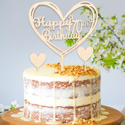DazzJoy Holz Tortendeko 70 Geburtstag Mann, Torten Deko 70 Geburtstag Frau, Cake Topper 70. Geburtstage Deko, Happy 70th Birthday Tortendeko, Kuchendeko Geburtstagsdeko 70 Jahre, Kuchen Deko 70 Jahre