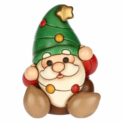 THUN, Gnomo Oliver con Lucine Natalizie in Ceramica di Alta Qualità, Versione Piccola, Collezione Natale, Statuine da Collezione, Idea Regalo per Natale, 6,6 x 5,9 x 8,9 cm