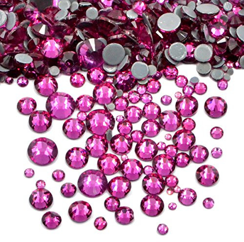 Strass termoadesivi termoadesivi per nail art, dimensioni miste, 600 pezzi (18 fucsia)
