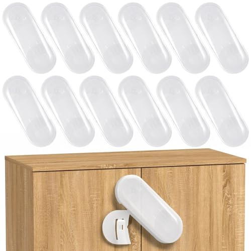 ECHOCUBE Kindersicherheits-Schrankschlösser, 12 Packungen Baby-Proof-Schrankschlösser mit Klebeband, Baby-Sicherheitsschlösser für Schränke, Schränke, Schubladen (Weiß)
