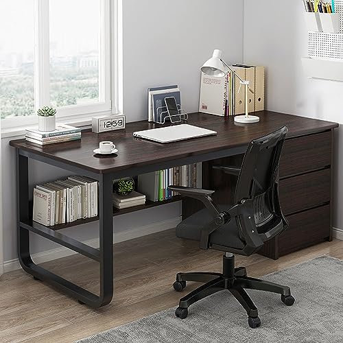 Bureau d'ordinateur moderne avec 3 tiroirs pour bureau à domicile Noyer noir 99 cm