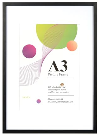 Scholartree A3-Bilderrahmen – 1 Packung A3 schwarzer Rahmen, schwarzer Bilderrahmen 29,7 x 42 cm, Holz mit Passepartout, mit Wandbehang