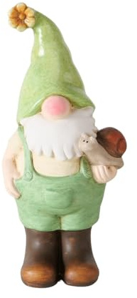 ReWu Boltze Home Dekofigur Joshy - Wichtel mit Schnecke im Arm - Figur Gartendeko Wohndekoration Dekoaufsteller Sommer Frühling Aufsteller Gartenfigur Grün 11 x 8,5 x 24 cm
