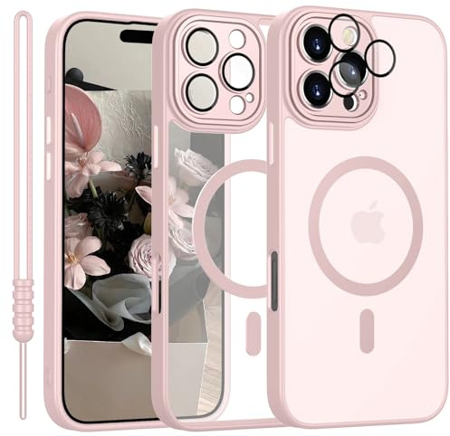 YUANDMI Cover Magnetica per iPhone 16 Pro Cover con MagSafe, Custodia Per iPhone 16 Pro Traslucida Opaca Case Ultra-Sottile Silicone Anti-Scivolo Resistente ai Graffi, Rosa