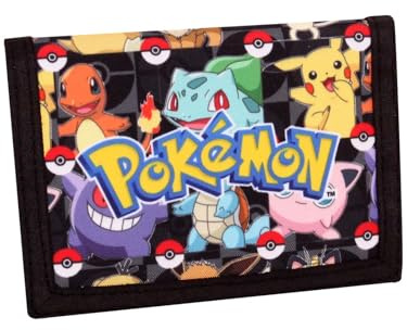 Pokemon Wallet for Boys and Girls, Kids Trifold Purse Canvas Wallets with Zip, Coin and Card Holder - Featuring Charmander & Pikachu