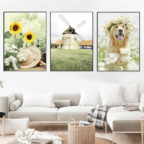 AQCQDQ 3er Poster Set Boho, Abstrakt Wandbilder Wohnzimmer Bilder, Aesthetic Pflanze Bilder Moderne Wandbilder, Grün Kleine Frische Chrysantheme Dekoration Gemälde, Ohne Rahmen (21x30 cm,C)