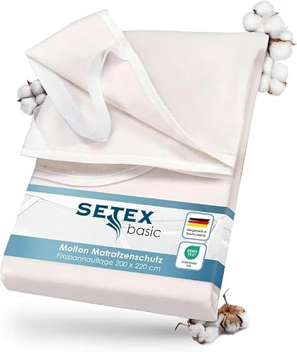 SETEX – Molton Matratzenschoner 200 x 220 cm naturfarben – Matratzenauflage für Bettmatratzen 15-22cm Höhe – Matratzenschutz Fixspannauflage mit Eckgummis – Standard 100 by Oeko-TEX