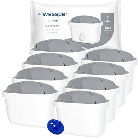 Wessper Cartouche filtrante pour pour carafe filtrante | Remplacement de Dafi Unimax Aquaphor A5 BRITA Maxtra+ PHILIPS AWP212/10 | pour Réduire Le Chlore et des Métaux Lourds – ensemble 8 pièces