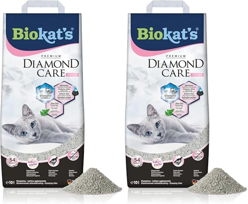 Biokat's Diamond Care Fresh Katzenstreu mit Babypuder-Duft - Feine Klumpstreu aus Bentonit mit Aktivkohle und Aloe Vera - 1 Sack (1 x 10 L) (Packung mit 2)