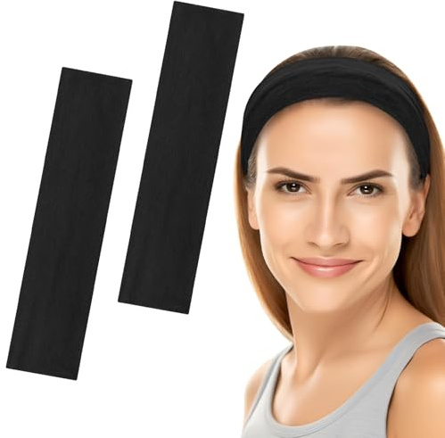 6cm Wide Headbands for Women Men, [2 PCS] Unisex Fashion Head Bands for Women's Hair, Soft Fabric Stretchy Elastic Hair Bands for Makeup, Yoga, Running (Black+Black)