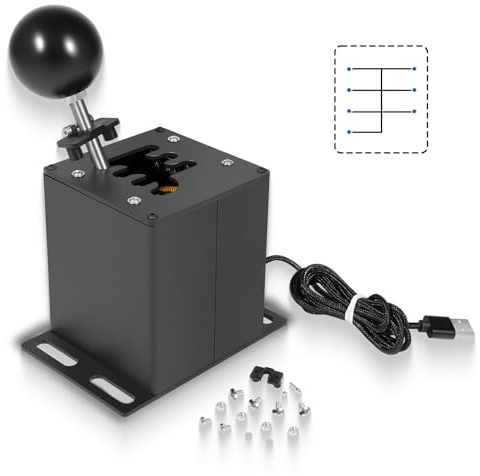 PC USB Sim Racing Shifter 6+R H Gear Shifter Compatible with Logitech G29 G27 G25 G920 T300RS/GT Steering Wheel For PC Windows Steering, Plug Right into PC, Metal Top Plate, Heavier Knob,
