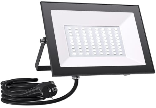 LED Strahler Außen mit Stecke - 50W 6500K 5000LM Superhell LED Strahler | IP65 Wasserdicht LED Strahler mit Stecker, Fluter mit 300cm Langem Stecker kabel, Flutlicht für Garten, Innenhöfe, Garage