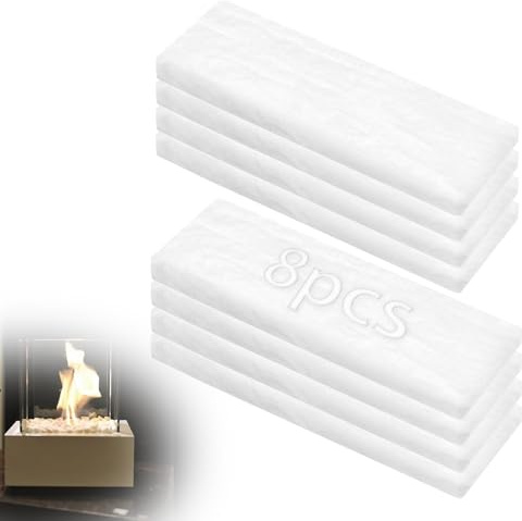 KINETOX 8 Stück Keramikwolle für Bioethanol Kamin 30 x 10 x 2.5cm Ethanol Ceramic Wool Keramikschwamm für Bioethanol Kamin Tischkamin Ethanol Ceramic Tischkamin Indoor