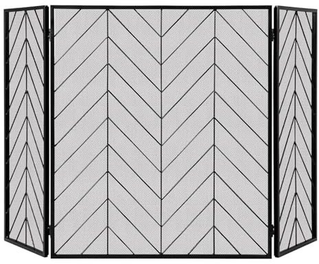 FANTASK Rejilla de Chimenea Plegable de 3 Piezas, protección contra chispas para Chimenea, con Marco de Metal Estable, Rejilla de protección contra chispas, 133 x 78 cm (Negro)