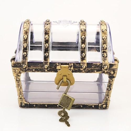 ccsxqy Antique Pirate Treasure Chest with Lock and Key, Transparent Vintage Jewelry Storage Box for Home Decor