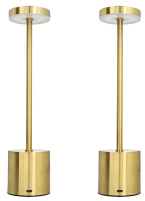 Jandei - Pack x 2 Lámparas de mesa LED de metal, Táctil, Recargable, 3 tonos de luz regulable 2000mAh, Sin Cable. Perfecta para Salón, Dormitorio, Escritorio, cenas al aire libre, eventos. (Dorado)