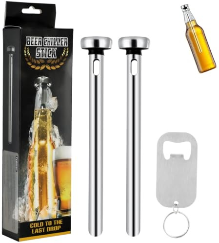 2 barras de enfriamiento de cerveza de acero inoxidable con 1 abrebotellas, enfriadores de bebidas suaves, accesorios portátiles de cerveza de enfriamiento rápido