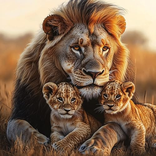 QENSPE 5D Diamond Painting Löwe Diamant Painting Bilder Savanne Diamond Art Erwachsene Full DIY Diamant Kunst Malerei Kristall Stickerei Set Home Wand Dekor 30x30 cm