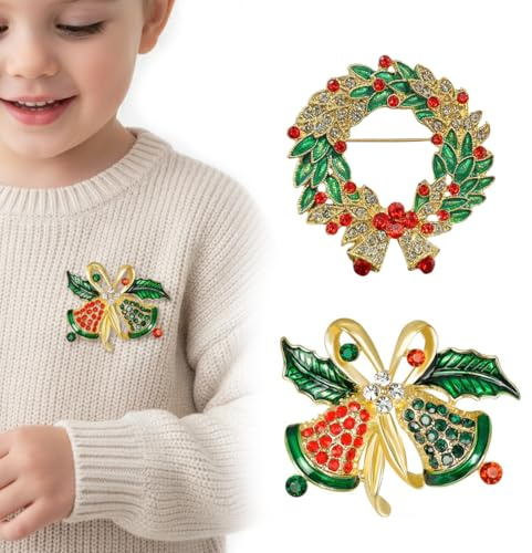 KEQAR Broche en forme de sapin de Noël, bijoux noel femme tendance en strass, 2 pièces