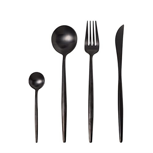 Ensemble de couverts de table occidentaux en acier inoxydable, 24 pièces, couverts noirs de luxe mats, fourchette, cuillère à café, couteau, artisanat
