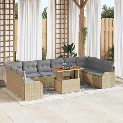 Frdhee Gartenlounge Sofa, Loungesofa, Balkonmöbel Kleiner, Garten-Sofa-Set 11 pcs Beige und Hellgrau 100 x 55 x 73 cm Für Terrasse Schwimmbadumgebung Pensionen