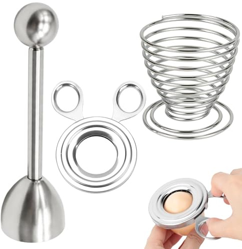 Eierköpfer, Eierschalensollbruchstellenverursacher und Eieröffner Set mit Edelstahl-Köpfen und Aufbewahrungsständer, Praktische Lösung für Frühstückseier und Rezeptzubereitung