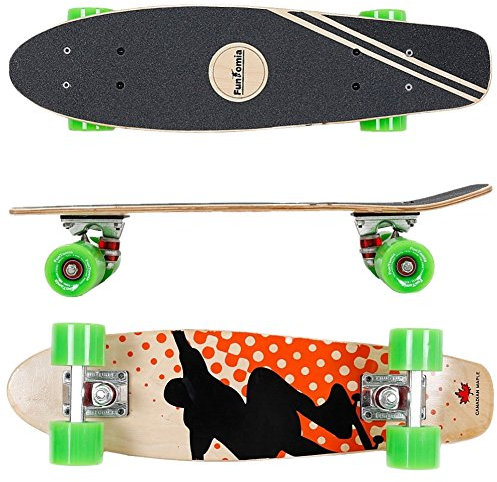 FunTomia Mini-Board Cruiser Skateboard 57cm aus 7-lagigem kanadischem Ahornholz inkl. ABEC-9 Kugellager - mit oder Ohne LED Rollen