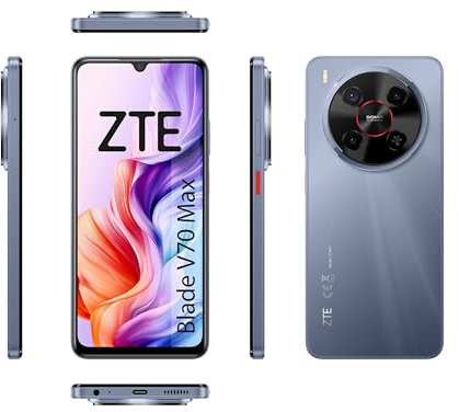 ZTE Blade V70 MAX, Smartphone Libre, 4GB+128GB, Pantalla HD+ 6,9 120Hz, Cámara 50MP con IA, Batería 5000mAh, Carga Rápida 18W, Android 15, Incluye Funda y Protector, Gris
