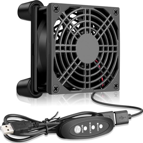 GDSTIME Small 80mm Router Fan Cooler with L/M/H 3 Speed Controller, DC 5V USB Powered Case Cooling Fans for Xbox Modem Routers Mini PC DVR TV Box
