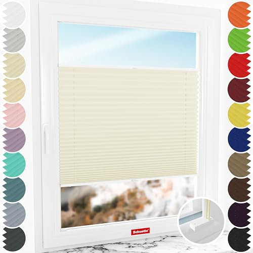 Schuette® Plissee mit Bohren zum Anschrauben ● Premium Kollektion: Vanilla Ice Cream (Creme) ● 50x80cm (Breite x Höhe) ● Suprafix Faltrollo Befestigung ● Bequeme Rollo Montage inkl. Video