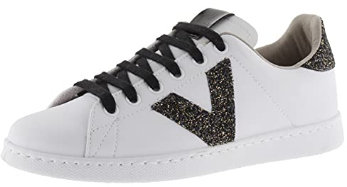 Victoria Basket Basse Tenis Effet Cuir & Pièces Pailletées & Lacets en Contraste 1125244 pour Femme Negro 38