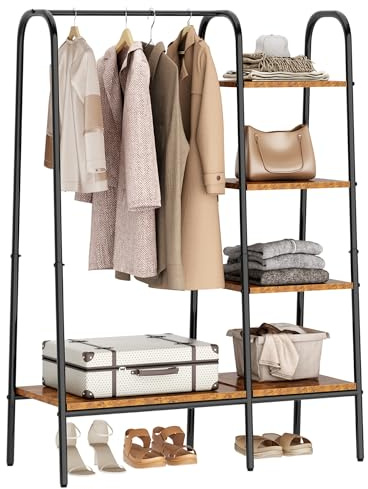 sogesfurniture Sistema di organizer per armadio, autoportante, in metallo, con ripiani e asta da appendere, organizer per vestiti, marrone