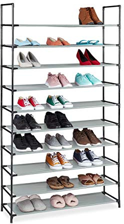 Relaxdays XXL Skoställ plug-in system, 10 nivåer, för 50 par skor, tygställ HBT 176,5 x 99 x 29,5 cm, grå