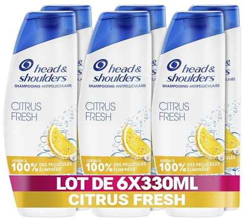 Head & Shoulders Citrus Fresh Shampoing Antipelliculaire Pour Cheveux Gras 6x330ml; Usage Quotidien; Jusqu'à 100% des Pellicules Éliminées, Cliniquement Prouvé