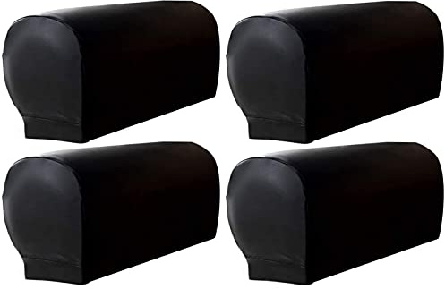 PU-Leder-Sofa-Armlehnenbezüge, dehnbar, Schonbezug, wasserdicht, rutschfest, für Sessel, Möbel, Zuhause, 4 Stück, Schwarz