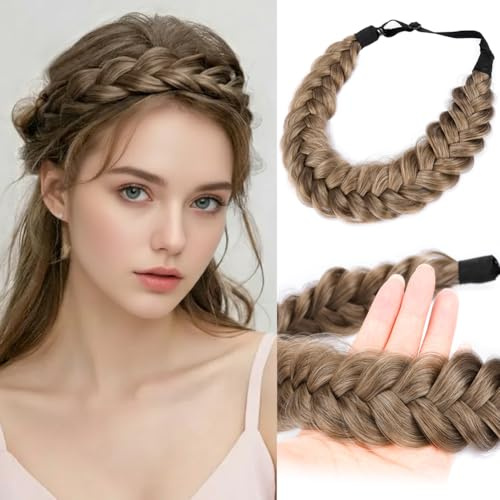 Gledola Messy Synthetisches Haar Geflochtenes Stirnband Klassisches Chunky Wide Geflochtenes Stirnband (Dark Ash Blonde)