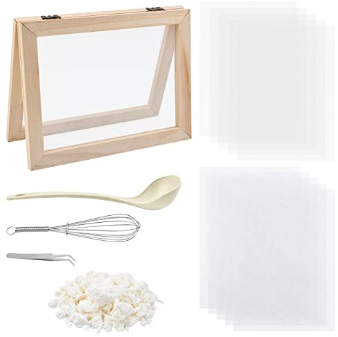 WANDIC Papierherstellungs-Set, handgefertigte Holz-Papier-Herstellungsform mit Löffel & Ersatz für Netzstoff & Entwässerung Zellstoff, Rahmenpapierherstellung, Bildschirm-Set für DIY Papierkunst(A5)
