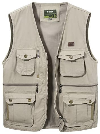 Oralidera Herren Anglerweste Ärmellos Jacke Outdoor Weste Jagdweste Sommer Herrenwesten Sportlich Fotografie Funktionsweste mit Vielen Taschen, Beige, 3XL