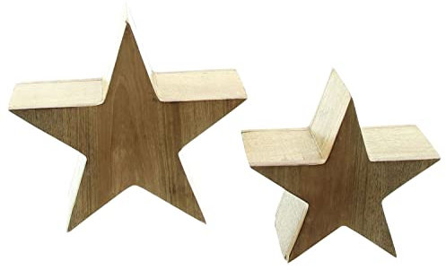 FRANK FLECHTWAREN Stern Mangoholz, 2er Set, naturbelassen, Maße: Ø 16 x 7 cm, Ø 21 x 7 cm