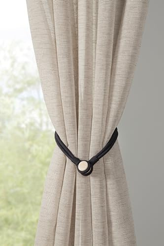 Gardinia Raffhalter Kordel für Vorhänge und Gardinen, Mit Magnet zur einfachen Befestigung, 47 cm, Magnetische Raffspange, Schwarz