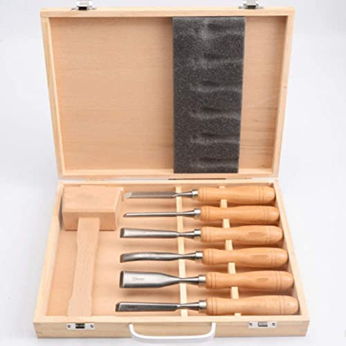 OITTo Wood Carving Hand Chisel Tool Set,Sculpture Tools with Wooden Handles in Wooden Case,Carving Chisels as (7 Piece)