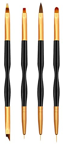 Yoezuo Lot de 4 pinceaux à ongles à double extrémité pour nail art - Outils de dessin - Pinceaux à gel - Pinceau à gel