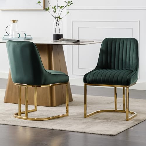 chairus Esszimmerstühle Samt Metallbeine Gepolstert Modern 2er Set Grün | Samt-Bezug, Metallbeine, gepolstert, modernes Design, für Küche, Esszimmer, Wohnzimmer