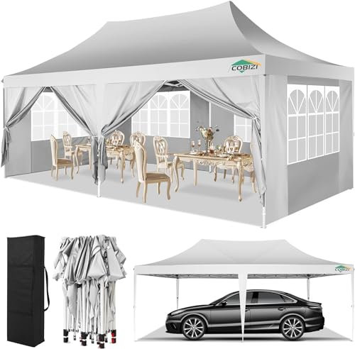 COBIZI Pavillon 3x6,Faltpavillon 3x6 Wasserdicht Stabil Winterfest, Sofort aufklappbare Vordächer Outdoor Gartenzelt mit 6 Seitenteilen, für Party Garten Festival, Weiß